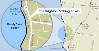 Brighton Bathing Boxes on map